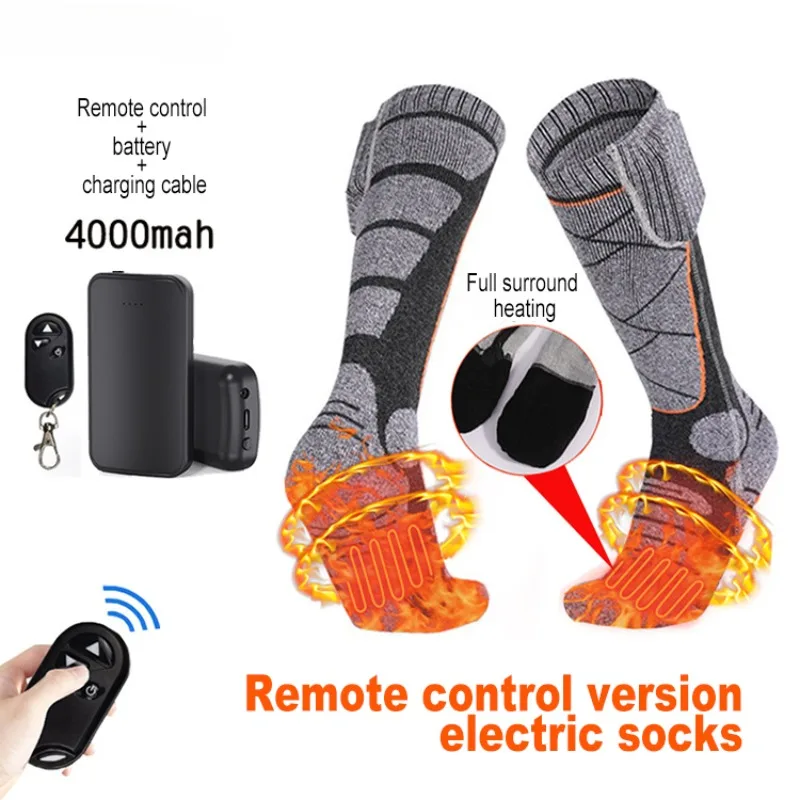 Heated Remote Control Electric Heating Socks Rechargeable Battery Winter Thermal Socks Men Women Outdoor for Skiing Supplies