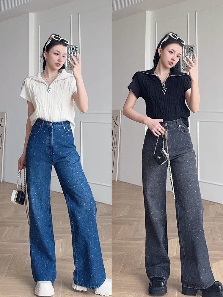 

Джинсы SVLI с высокой талией, прямые, с лазерной печатью, в стиле ретро, мягкие, облегающие, из денима, для женщин, весна 2024