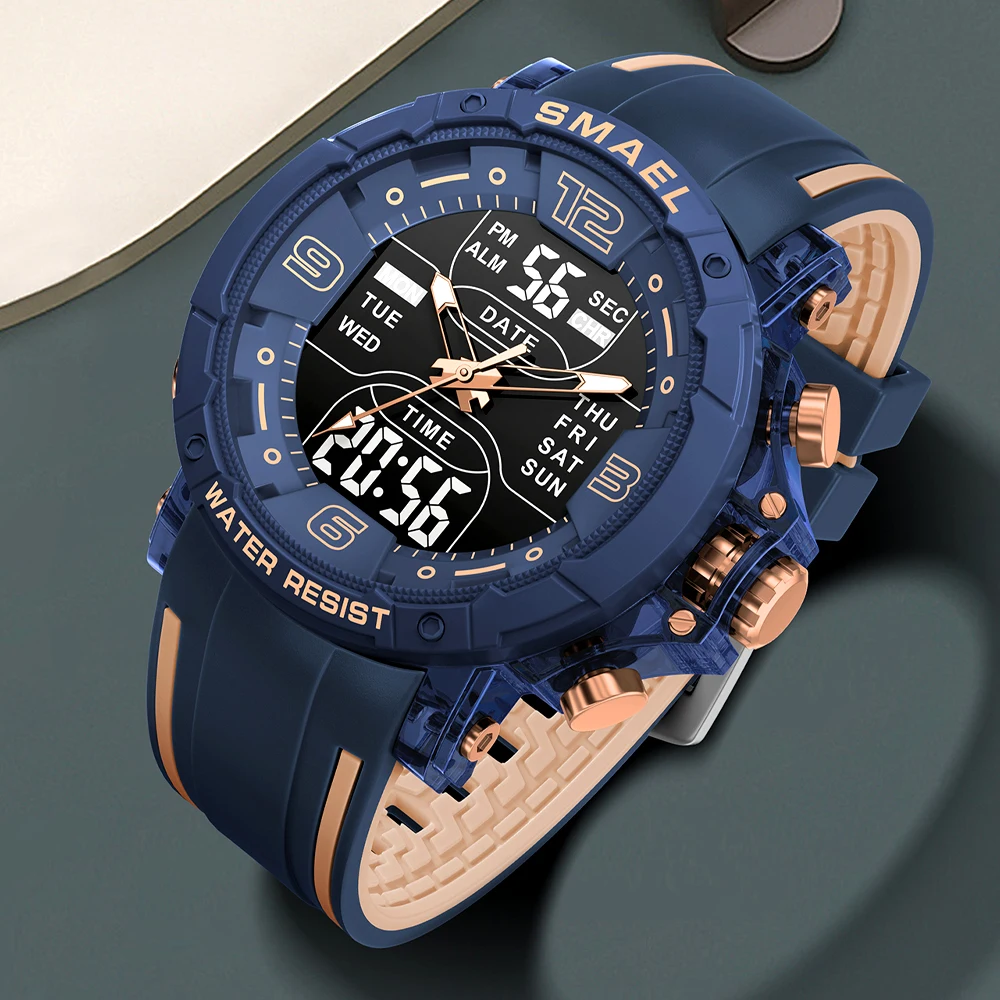 SMAEL Luxury Men's Outdoor Military Wristwatch 50M Waterproof LED Backlight Watch Men Shockproof Alarm Stopwatch Chronograph