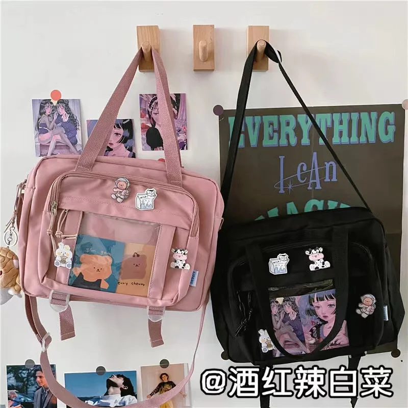 Japanese Harajuku Crossbody Bags For Women New Nylon Handbags Transparent Pocket Itabag Kawaii JK Shoulder Bag Student Book Bag