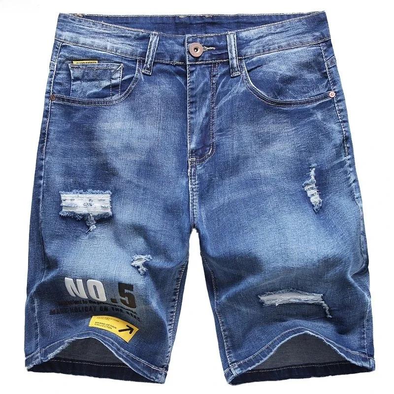 

New 2026 Summer Men's Ripped Denim Shorts Slightly Stretchy Comfortable Fit Casual Short Pants for Men