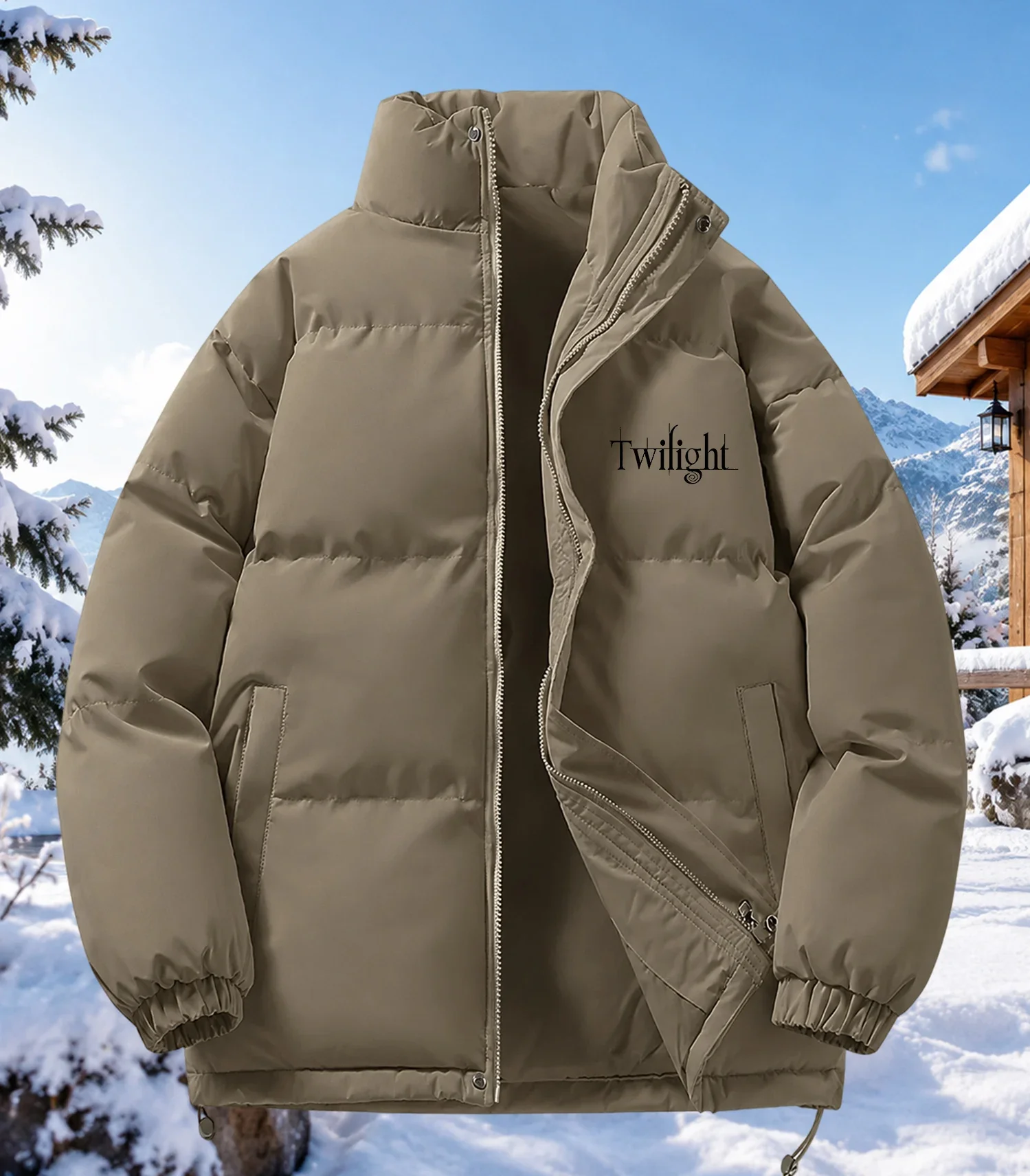 Unisex Stand Collar Puffer Jackets Autumn Full‑Zip Parkas Men Women Drawstring Hem Elastic Cuff Warm Winter Casual Padded Coats