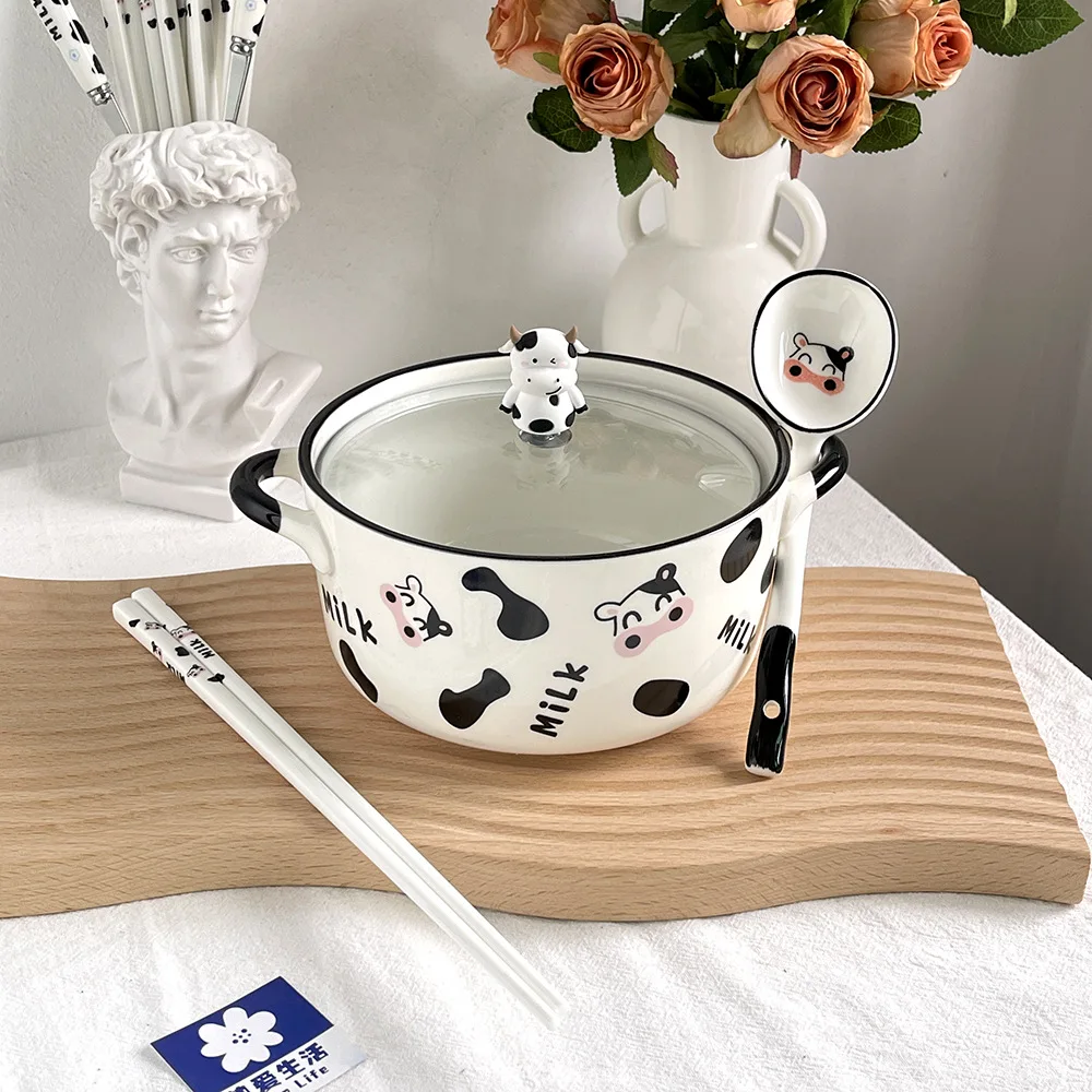 

Очаровательная миска Cerc с коровьими ушками, термостойкая миска для супа с лапшой, миска для супа с сердечком для девочек, обеденная посуда для домашнего использования