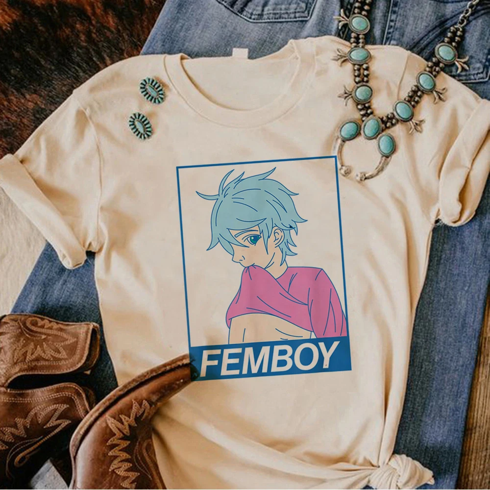 Femboy t shirt women Japanese top female Japanese 2000s comic clothes