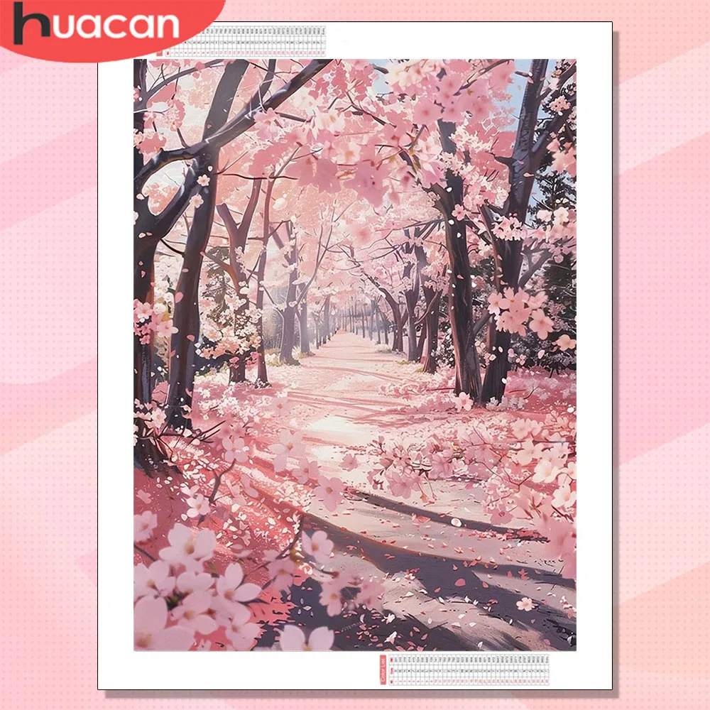 HUACAN Diamant-Mosaik-Sets Baum Natur Landschaft Diamant-Kunst-Sets Gemälde Kirschblüten Geschenk Handarbeiten Geschenk Heimdekoration