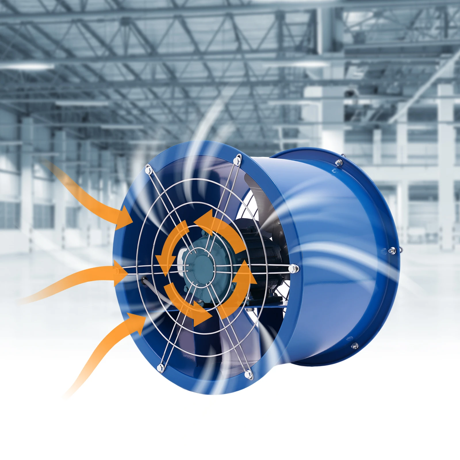 

370W Cylinder Pipe Fan with Protective Cover, Good Ventilation for Factory Warehouse Kitchen Office Workshop Construction Site