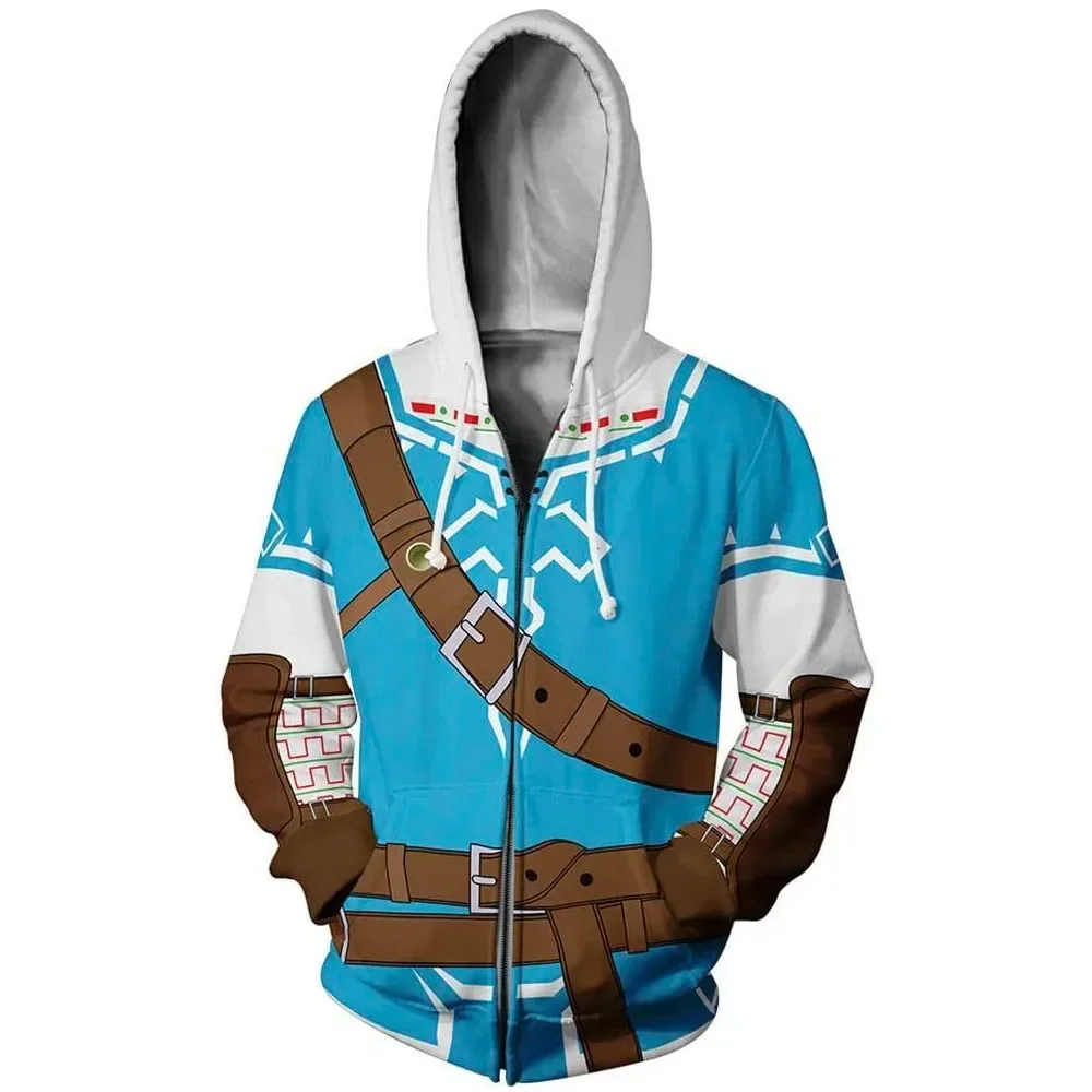 Nowa męska jesienna bluza z kapturem z nadrukiem cyfrowym 3D Cosplay Boys Preppy Style Zelda Popluar Game Casual Fashion Harajuku Zip Top Jacket