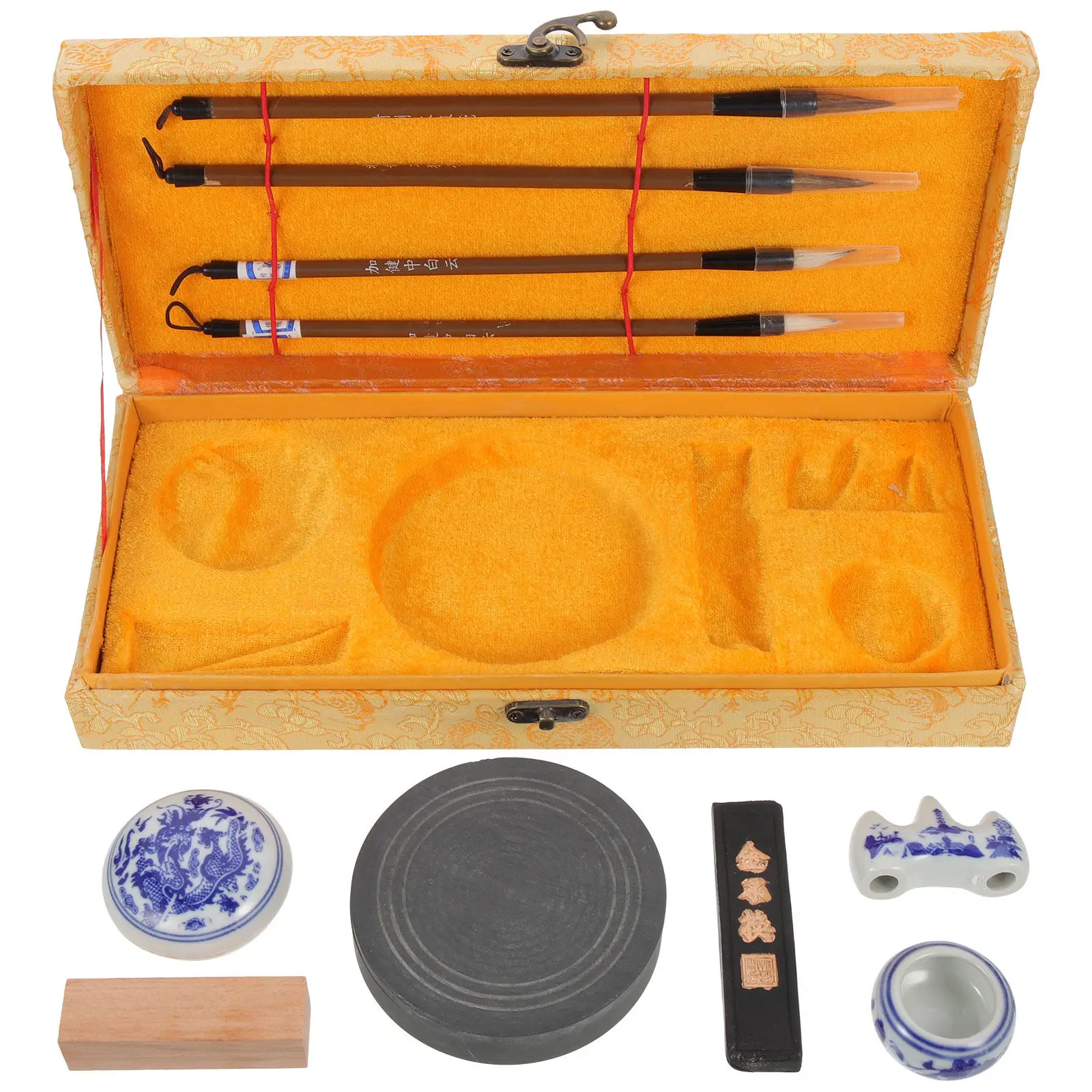 1Set Traditional Chinese Calligraphy Practice Set Ink Stone Ink Brush Writing Brush for Students Professionals Beginners
