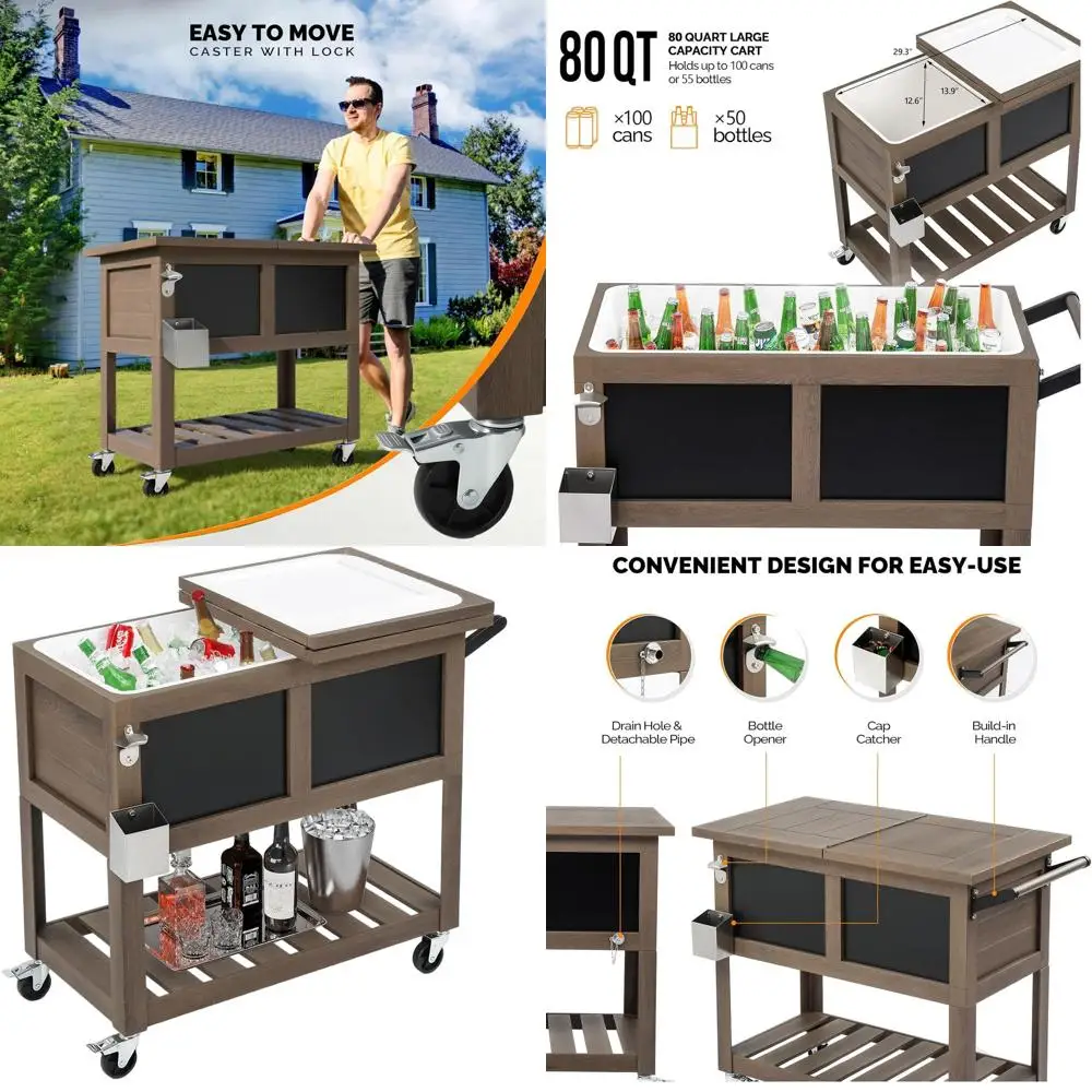 

Outdoor Beverage Cooler with Blackboard, Bottle Opener, and Drainage for Patio Parties and Poolside Gatherings