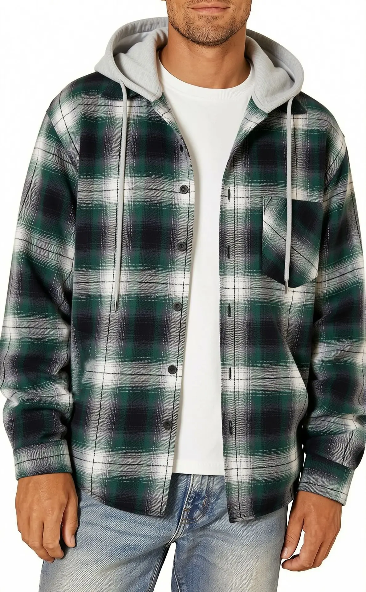 2026 Men's Hooded Cotton Plaid Shirt with Plaid Printing Slim Fit Collar Long Sleeve Shirt Comfortable Fabric designer clothes