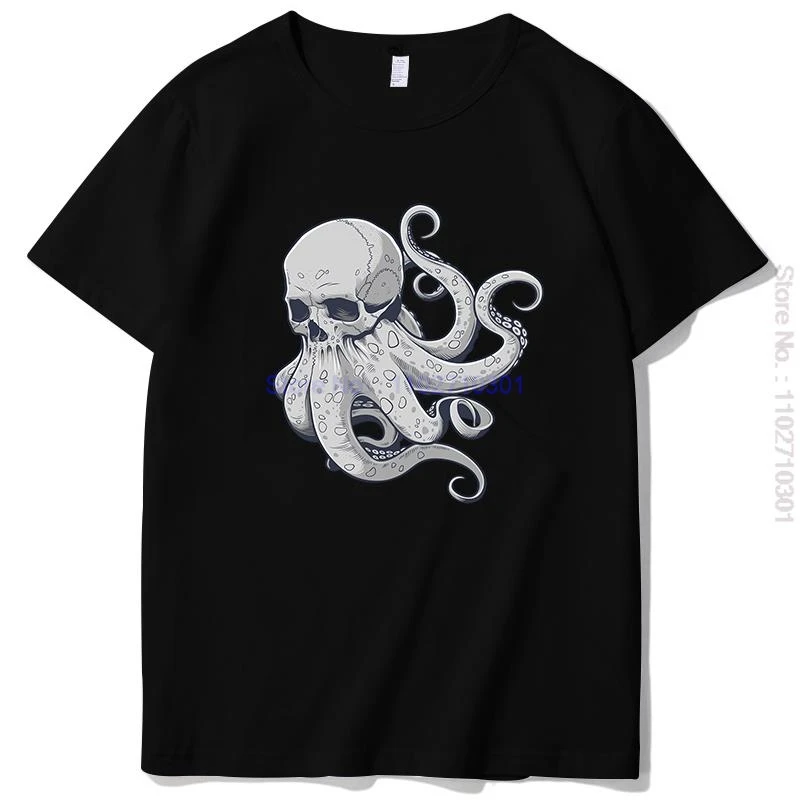 Skull With Octopus Tentacles Funny Graphic T Shirts Cotton Short Sleeve T-Shirt Tees Tops Summer O-Neck Mens Print T Shirt