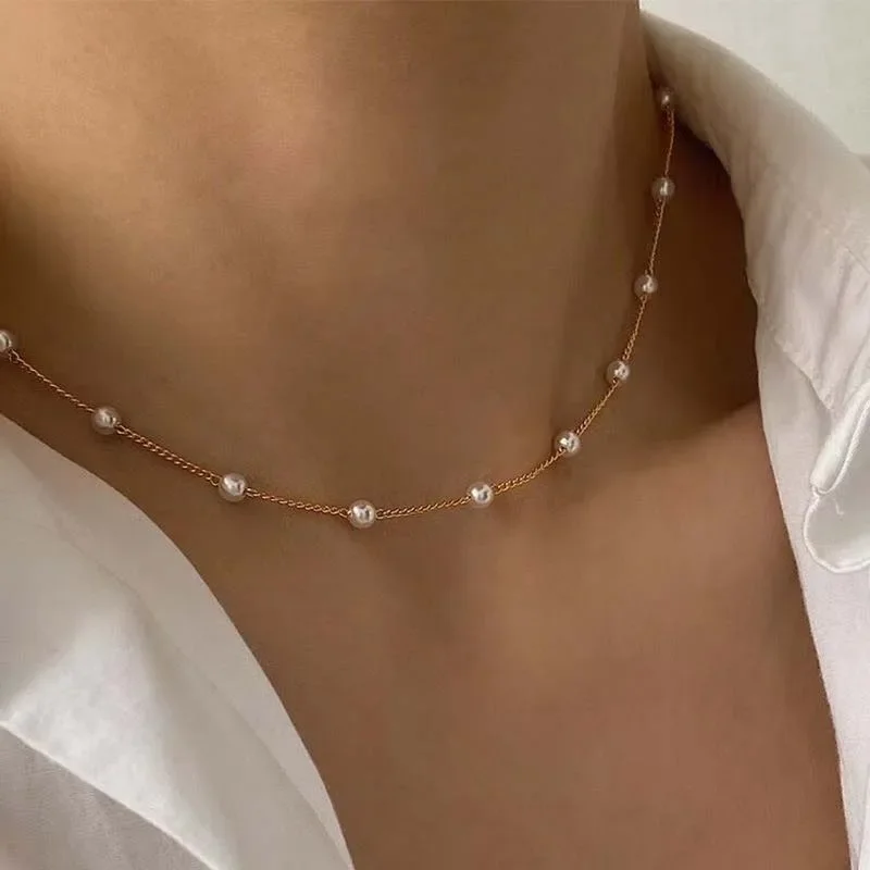 Neue Perlen Damen Halskette Kpop Perle Halsband Halskette Gold Farbe Halsband Schmuck am Hals Anhänger 2023 Kragen für Mädchen