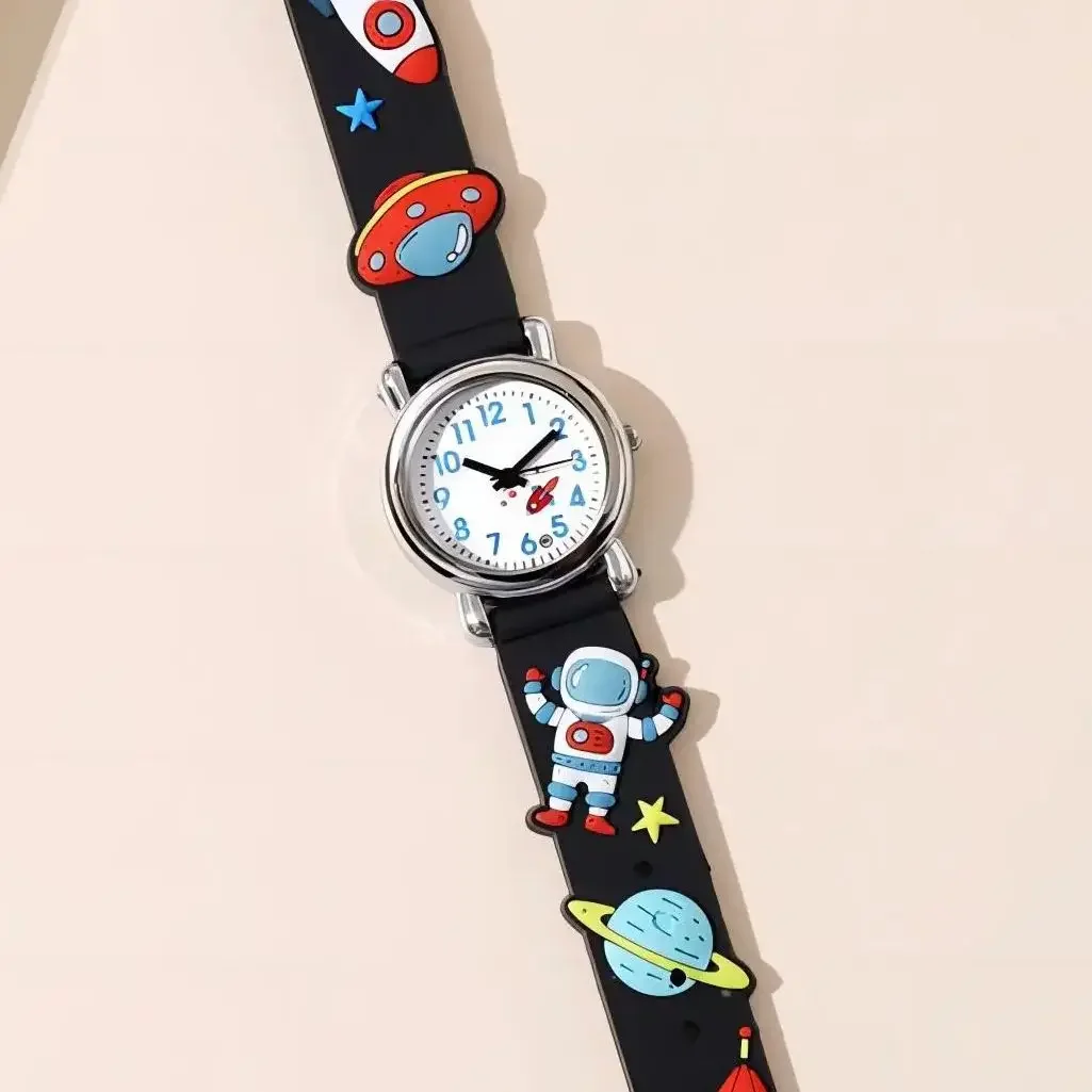 Leuk 3D Astronaut Patroon kinderhorloge Kleur Plastic Tape Jongen Meisje Cadeau Horloge Kinderen Student Horloge