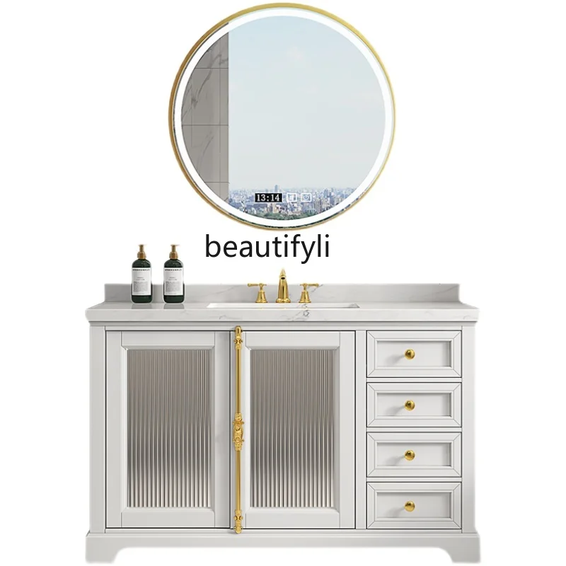 

Luxury Changhong Bathroom Glass Cabinet Oak American Floor-Standing Solid Wood Bathroom Cabinet Combination Wash Basin Cabinet