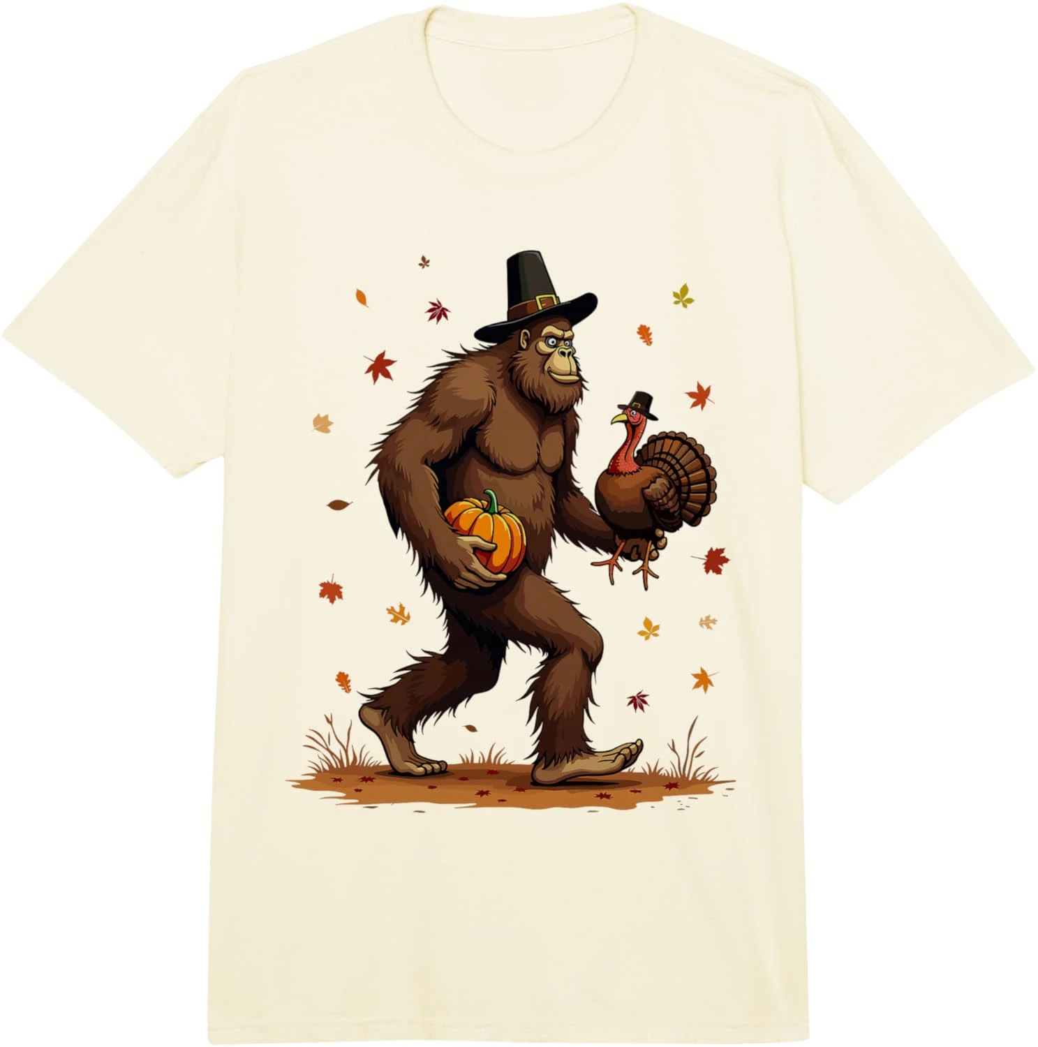 تي شيرت Bigfoot Turkey Thanksgiving للأطفال الصغار والأولاد والأطفال والرجال Sasquatch بألوان مريحة للبالغين ثقيل الوزن #4