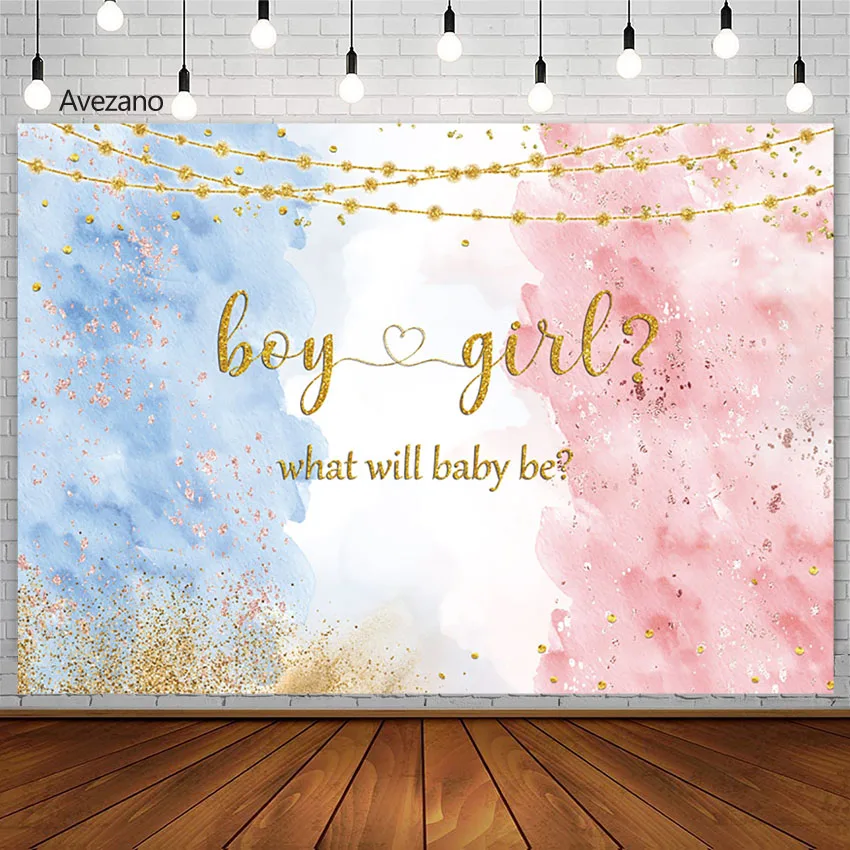 

Boy or Girl Backdrop Gender Reveal Party Pink or Blue Decor Banner Gold Shine Photographic Backgrounds Photo Studio Photocall