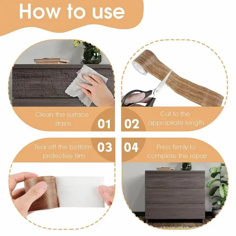 1roll 8cm/4.57m  Simulation Wood Grain Repair Glue Tape Roll Self-adhesive Wallpaper Contact Paper Door Furniture Table Decor