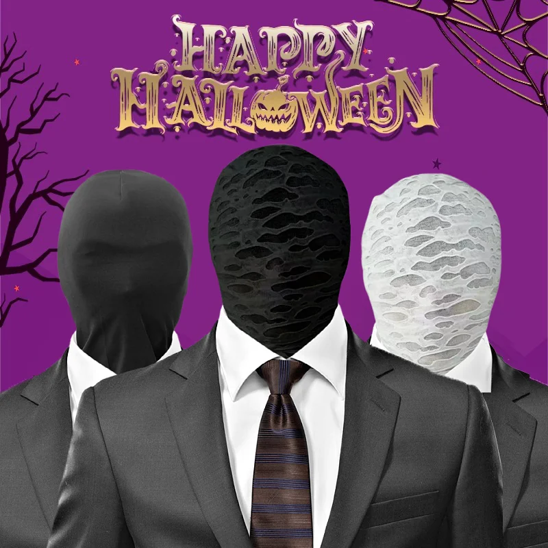 Halloween Funny Face Mask Full Coverage No Hole Breathable Light Thin Ice Silk High Elasticity Role Playing Hat for All Ages