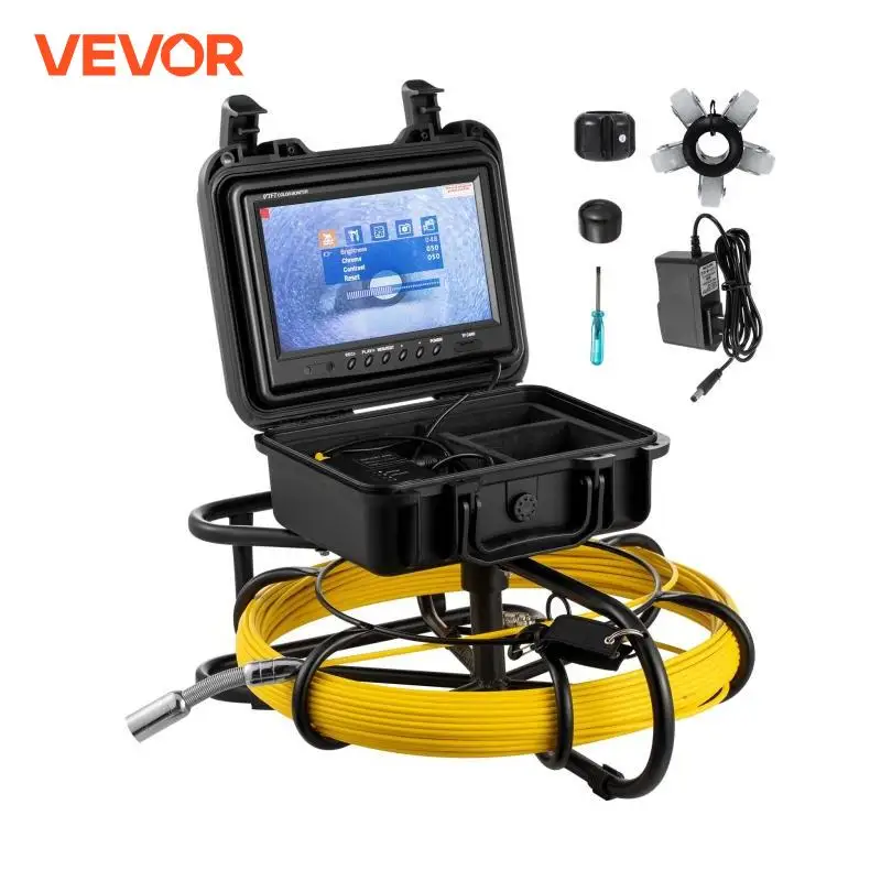 VEVOR Pipe Inspection Video Camera 9in Monitor 100-300FT 8GB SD Card 23mm Waterproof IP68 Drain Sewer Duct Industrial Endoscope