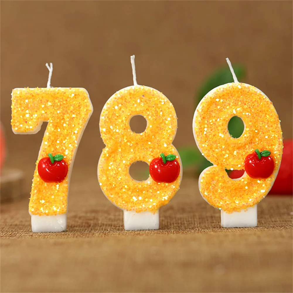 3D Apple Designed Digital Candle Cake Topper Number 0-9 Birthday Candle Decorations Happy Birthday Candles Anniversaries 