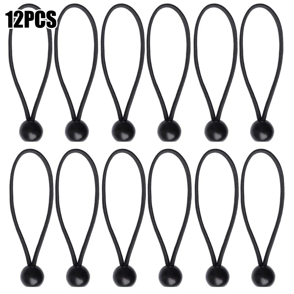 12pcs Bouncy Rope 15CM Black Bungee Balls Cords Shock Elastic Toggle Tarpaulin Trailer Cover Tent Replacement Accessories