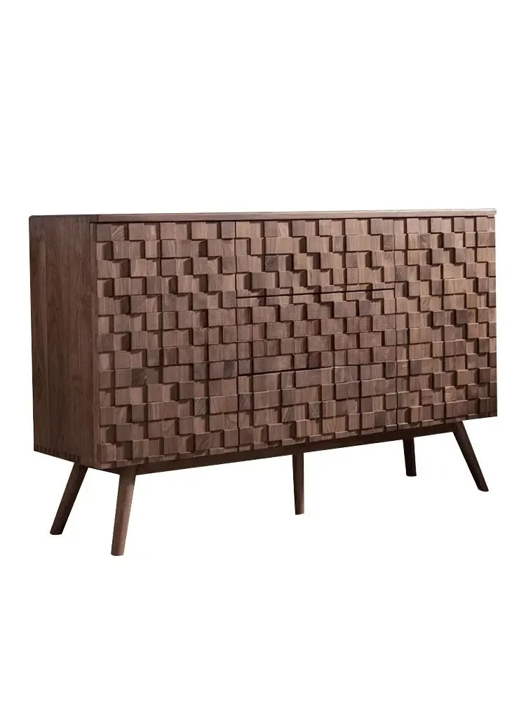 

S Black Walnut Entrance Cabinet Italian Side Cabinet Solid Wood Storage Corridor Cabinet