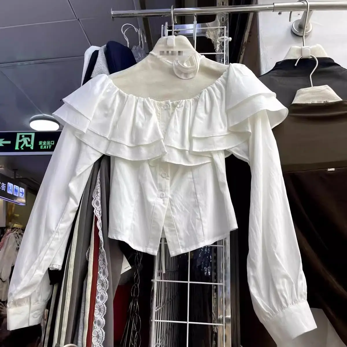 Sweet Design 3D Floral Blouses Women One-shoulder Ruffle Long Sleeve Shirts Short Blouse Trend Spring Autumn Shirts French Tops