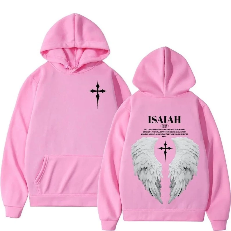 Aesthetic Christian Jesus Wing Bible Verse Hoodies Harajuku Oversized Sweatshirt Gift Faith Hoodie Long Sleeve Matching Hoodies