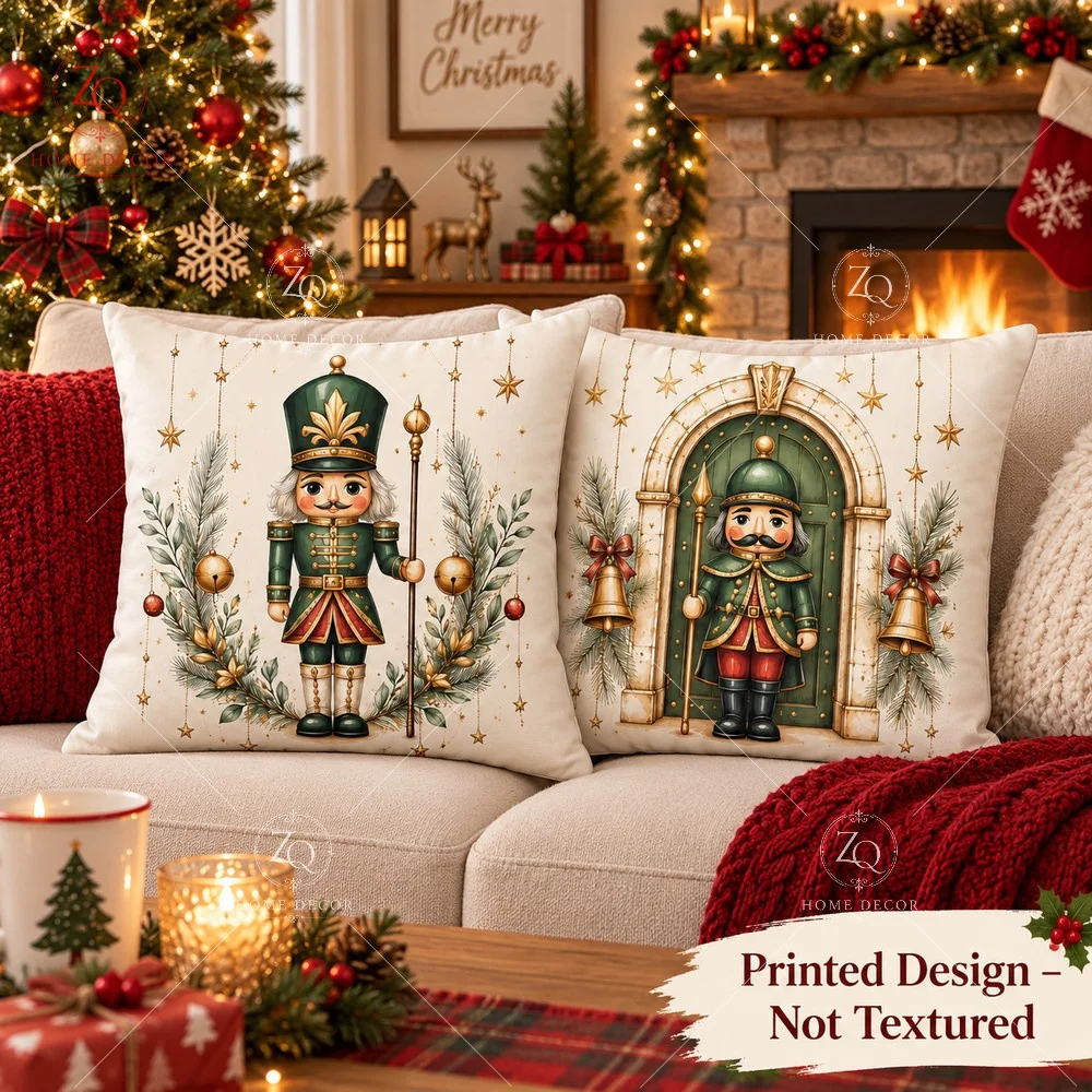 Christmas Nutcracker Pillowcase Peach Skin 2D Flat Printed Cushion Cover Soldier Guard Throw Pillow Case Living Room Sofa Decor