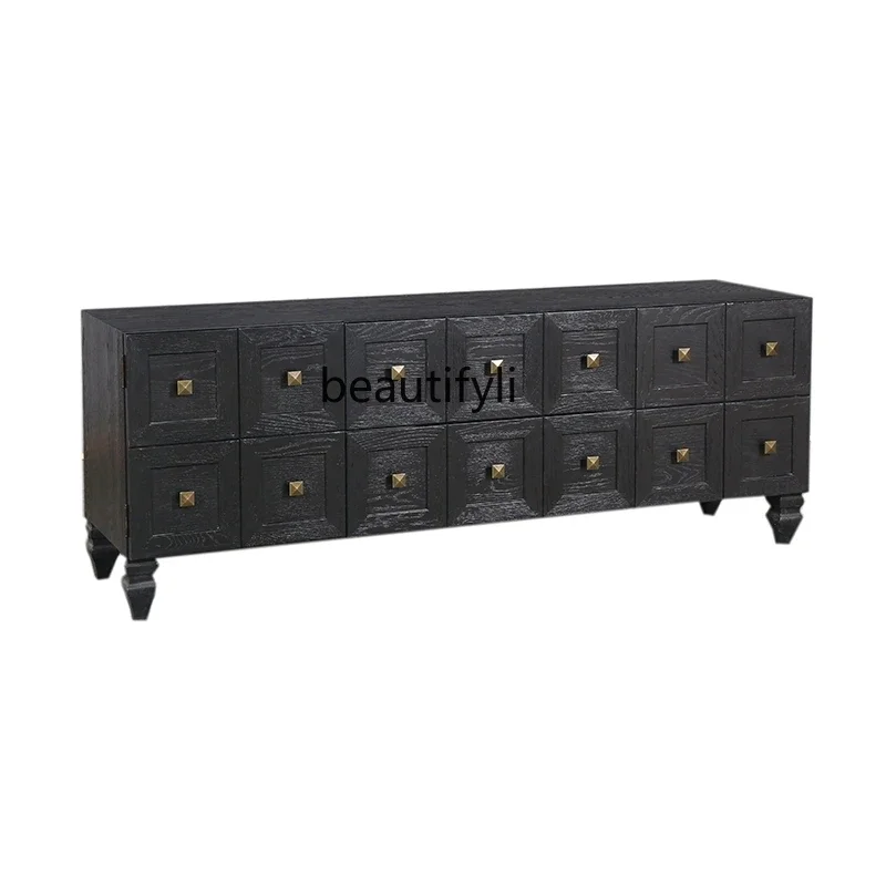 

ss8350 American country solid wood black retro living room TV cabinet simple modern storage locker, TV cabinet