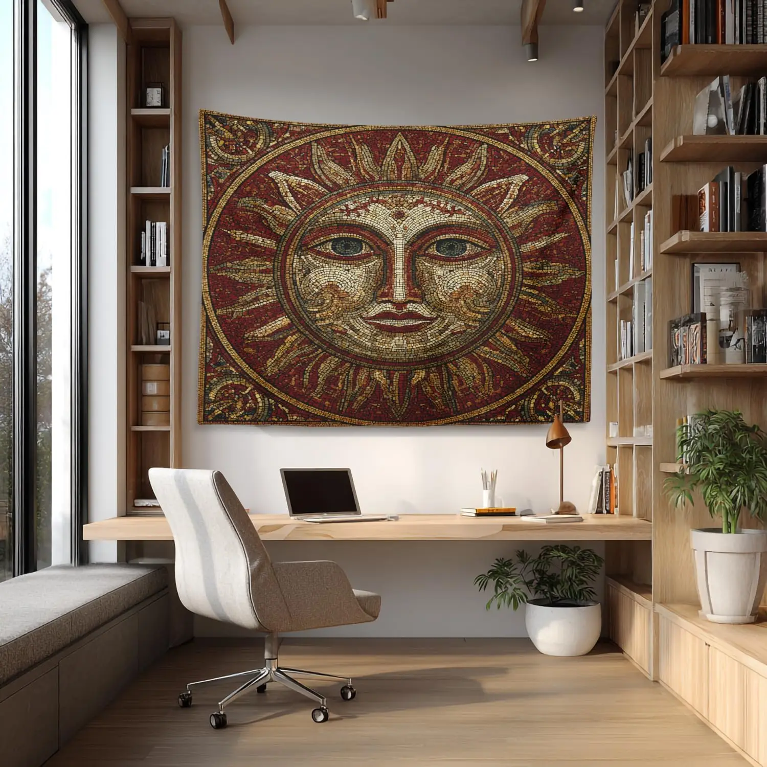 Boho Sun Mandala Tapestry Wall Hanging Ethnic Spiritual Decor Bohemian Wall Art for Living Room Bedroom Macrame Accent