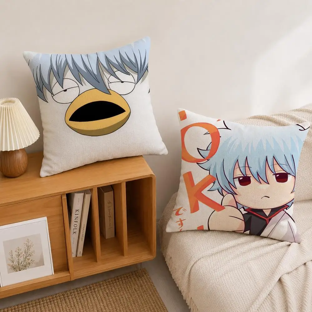 Anime Gintama Cushion Cover Natural Linen Pillowcase Set, All-in-One Decor for Sofa, Bedroom & Chair