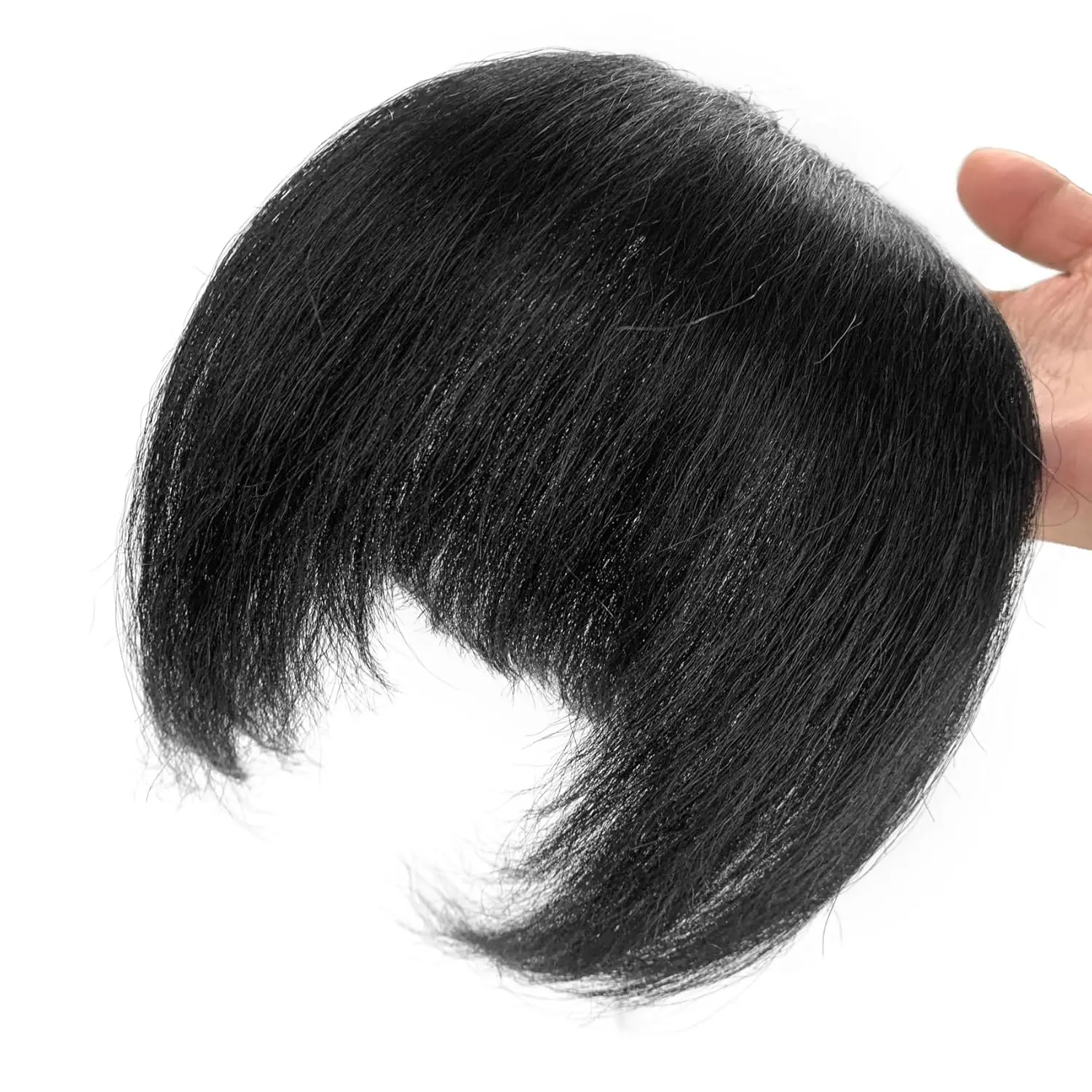 Synthetic Yaki Straight Bangs Hair Extensions for Women Black Fringe with Temples Handmade Kinky Straight Bangs Hairpiece