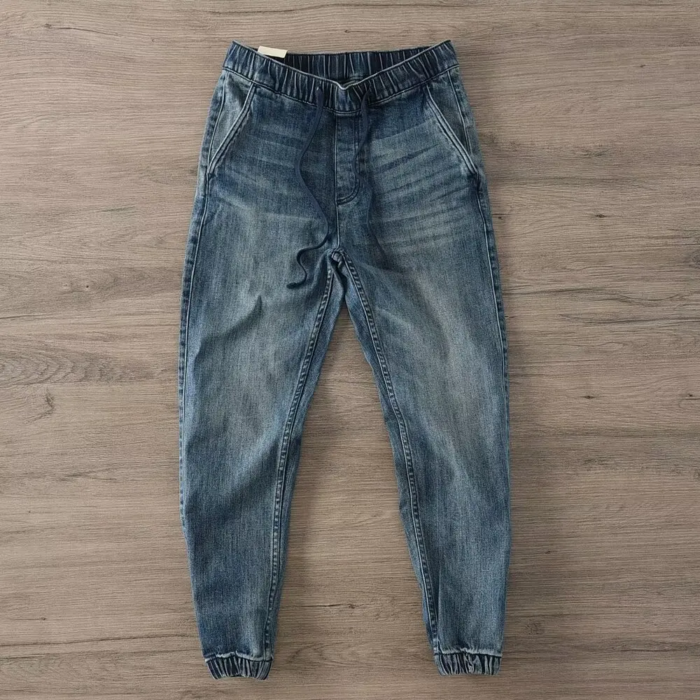 

Американские ретро-джинсы из плотного денима с эластичным поясом и шнурком, свободные мужские повседневные рабочие брюки, джинсы-харланы на все сезоны