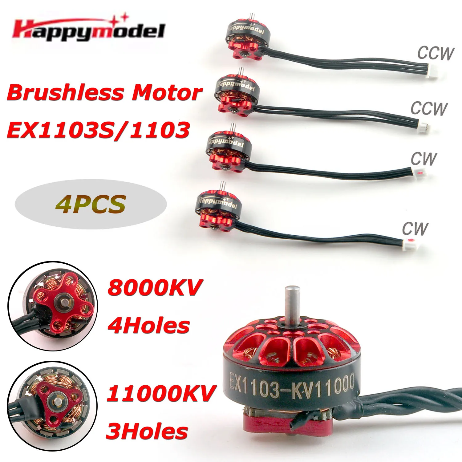 

Бесколлекторные моторы HappyModel EX1103S/1103 8000KV 11000KV (4 шт.) для FPV-дронов Bassline 2S Micro и авиамоделей