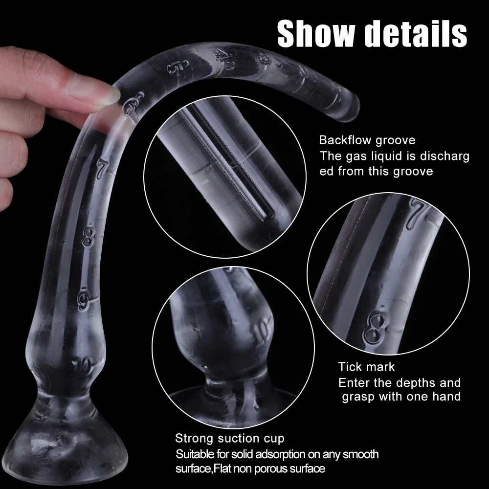 4 Sizes Transparent Long Safe TPE Material Smooth Soft Anal Plugs With Strong Suction Cup Clear Scale Marking Unisex Masturbator