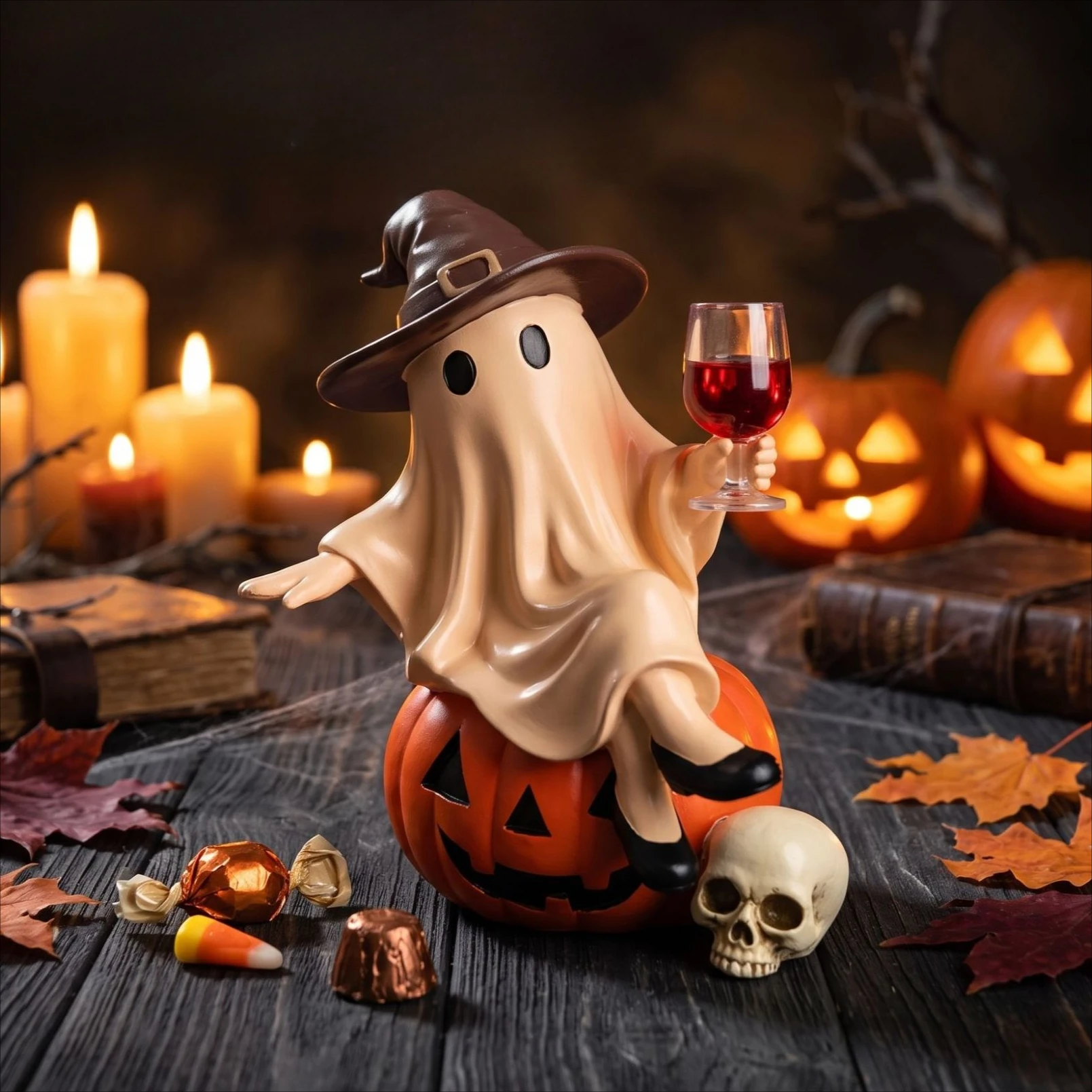 Halloween Ghost Pumpkin Luminous Ornament Creative Home Desktop Decoration Resin Ornament Crafts