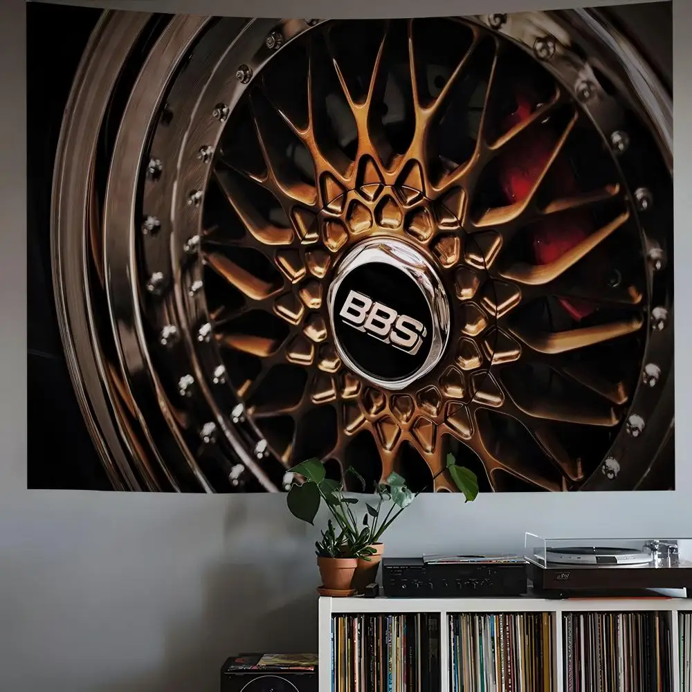 B-BBS tyre logo cool Tapestry Custom Living Bedroom Party Dormitory interior Wall bohemian Decoration Attached clip