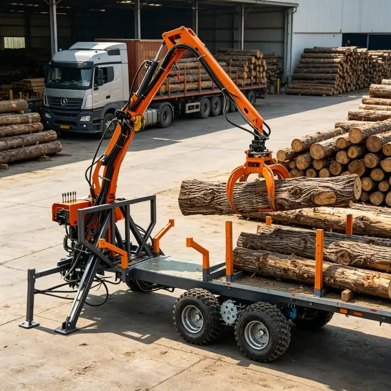 High Efficiency Tractor Timber Trailer Customized Heavy Steel Structure Log Crane Trailer for Forest Road Hauling