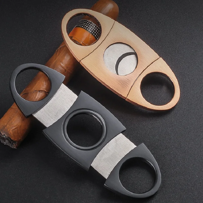 New 1pcs Bronze Cigar Cutter Stainless Steel Guillotine Smooth Double Cut Blade for Most Size of Cigars