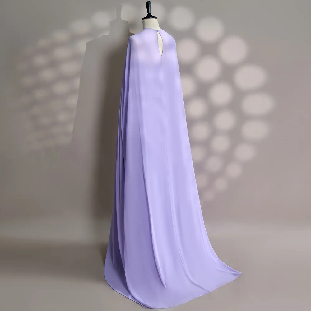 Customized  Romantic Lavender Chiffon Sequined and Crystal Evening Dress A-Line Watteau Train Strapless Saudi Arabia P