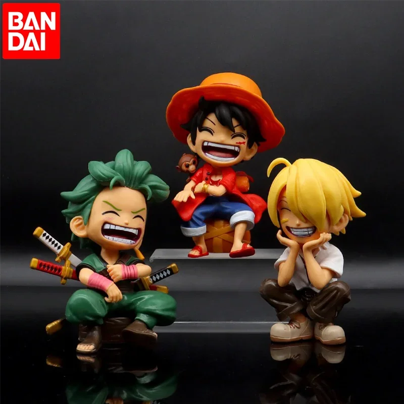 

Bandai ONE PIECE PVC anime figure Luffy in red Zorro in green Sanji in white christmas gifts for children doll decoration toys