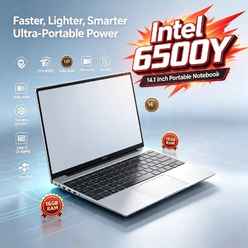 Intel 6500Y 14.1 Inch Ultra Light Laptop 2C4T 1.1GHz Base 3.4GHz Boost 32GB RAM 2TB PCIe SSD 5000mAh Backlit Fingerprint Prov