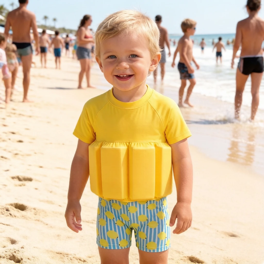 1Pc Cute Kids Buoyancy One-piece Swimsuit, skin-friendly float swimwear, great learning swimming gear for baby boys