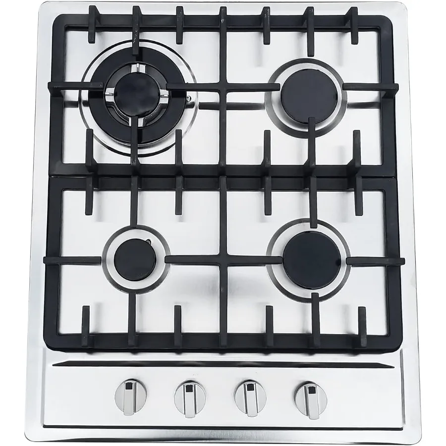 

20.1 Gas Cooktop with 4 Burners Stainless Steel Built-in Gas Stovetop for Kitchen Use Features Cast Iron Grates Durable Gas Hob