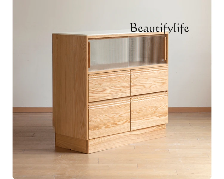 Solid Wood Hallway Multi-Functional Oak Stone Plate Sideboard Cabinet Storage Cabinet Small Bar