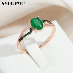 SYOUJYO Dark Green Natural Zircon Rings For Women 585 Rose Gold Color Bride Wedding Jewelry Luxury Black Plating Trendy Rings