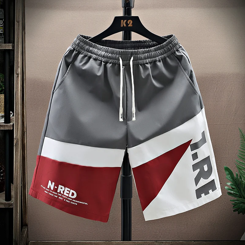 

Men's Summer Ice Silk Qui Dry Spor ort Pants Casual Loose Fit Five-Quarter Length Geometric Splicing Faionable Teens