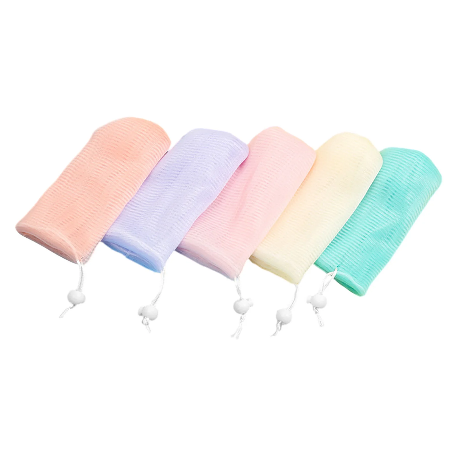 5 szt. Kolorowe siateczkowe woreczki na mydło do mydełek, wielokrotnego użytku, złuszczające woreczki ze sznurkiem, spieniacz do mycia pod prysznicem