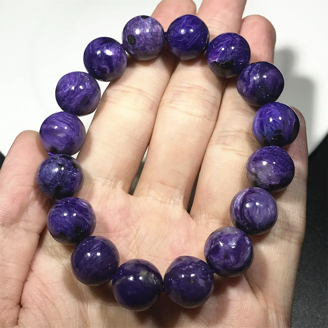 

14mm Natural Purple Charoite Stone Bracelet For Women Men Love Gift Crystal Round Beads Rare Gemstone Strands Jewelry AAAAA